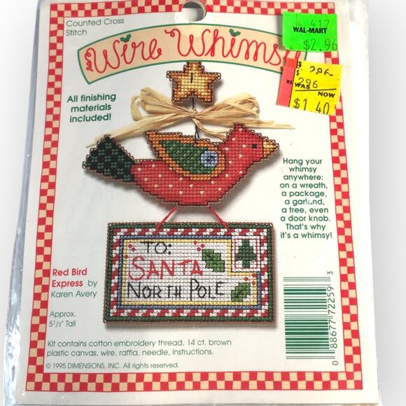 Wire Whimsy Red Bird Express Cardinal cross stitch kit, Christmas cross stitch - Picture 1 of 7